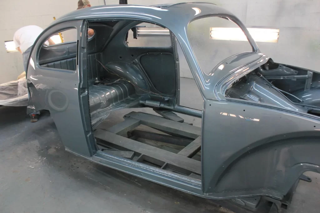 Complete auto Restoration on blue classic car